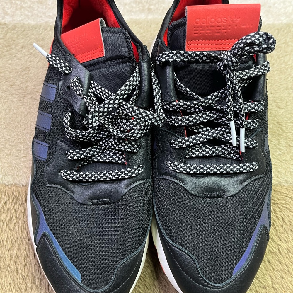 adidas Originals Nite Jogger Shoes Core Black/Hi-Res Red EG6750 size 10.5